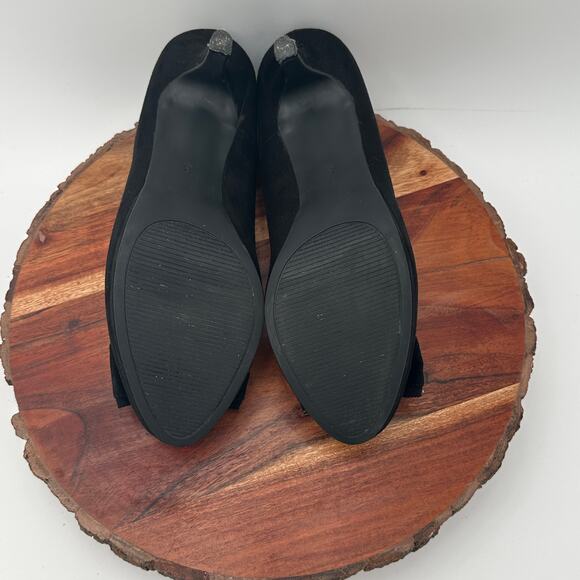 Kelly & Katie Velvet Bow Pumps Heels Size 8 Black Going Out Holiday Coquette EUC - Picture 8 of 10